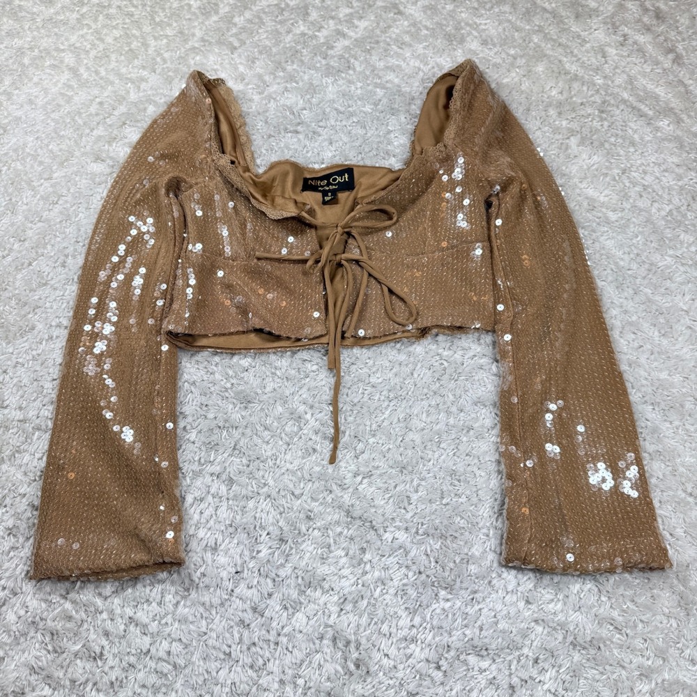 Nite Out Women's Small Sequin Tie Front Crop Top Party Club Date Glam Sexy Rave